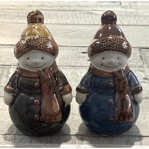 Stoneware Snowmen Figurines‎ 2 Set Christmas Holiday Decor